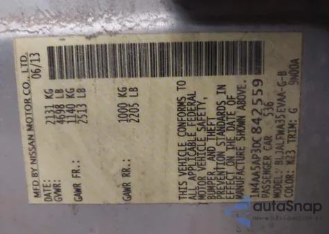 2013 Nissan Maxima 3.5 Sv z USA, uszkodzony, nr VIN 1N4AA5AP3DC842559